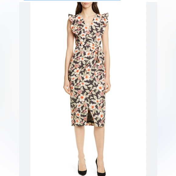 Rebecca Taylor Kamea Floral Faux Wrap Cocktail Dress women size 8 - Picture 1 of 8